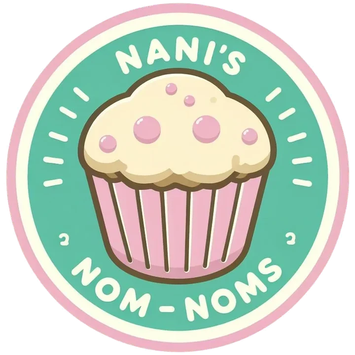 Nani's Nom-Noms logo: a pink cupcake in a mint green badge